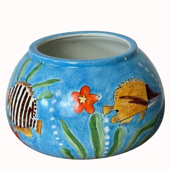 Tropical Ocean Fish Bowl Planter Coastal Beach House Decor Sea Art By Jay Import - Picture 7 of 16